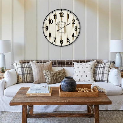 Farmhouse White 24 Inch Wooden Large Wall Clock, Silent Non-Ticking Quartz Movement, Battery Operated Modern Rustic Clock for Living Room, Kitchen, Office, Home Decor