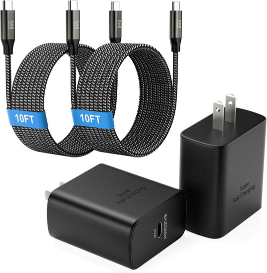 45W Super Fast Charger Type C, [2 Pack] 45 Watt USB-C Charger PD/PPS Wall Charging Block for Samsung Galaxy S25 Ultra/S25+/S25/S24/S23 Ultra/S23+/S22 Ultra/S22+/S20 Ultra, Tab S8(with 2X 10ft Cable)