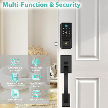 Smart Locks for Front Door with Handle Set, App Control, WiFi Front Door Lock Touchscreen keypad, Keyless Entry Door Lock Fingerprint Deadbolt, Auto Lock (Black)