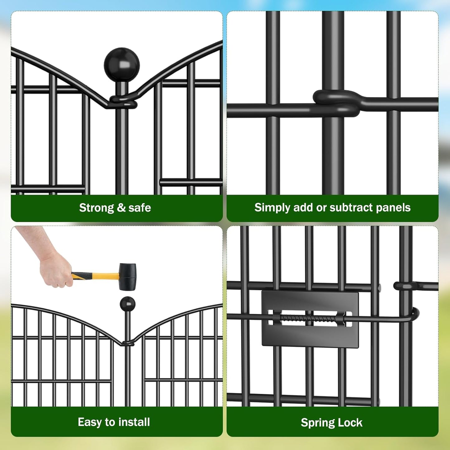 20 Panels No Dig Decorative Garden Fence with Gate - 40 in (H) x 47.2 ft (L) 19 Panels + 1 Gate, Dog Fence Outdoor for Yard, Rustproof Metal Animal Barrier Ground Stakes Fencing for Garden