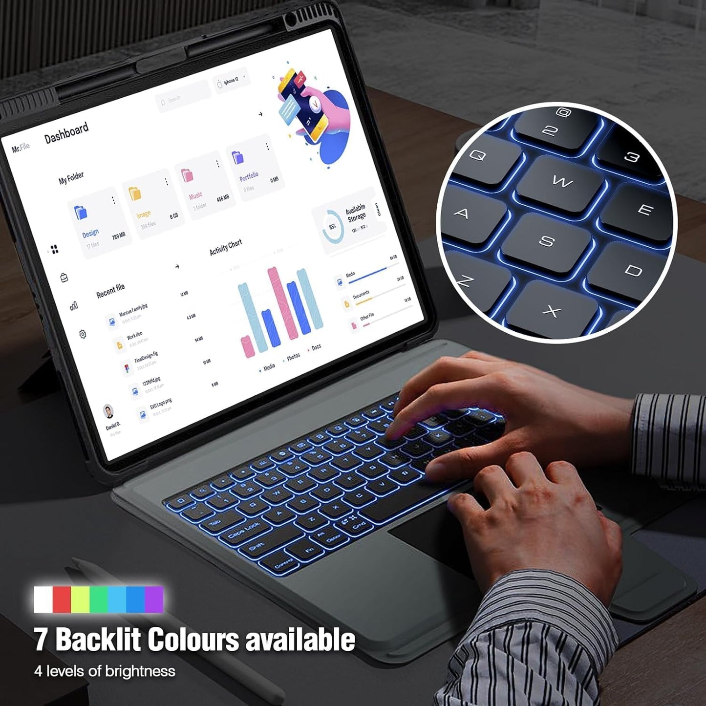 Nillkin iPad Air 13 inch Case Keyboard (M3,2025/M2,2024), Slide Camera Cover, iPad Pro 12.9 Protective Case with Backlit Wireless Detachable Keyboard, Multi-Touch Trackpad and Pencil Holder, Grey