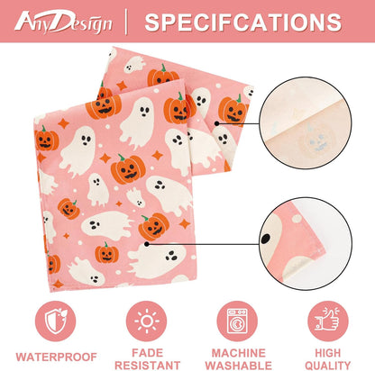 AnyDesign Pink Halloween Table Runner Cute Ghost Table Cover Spooky Halloween Kitchen Dining Table Decoration for Indoor Outdoor Home Party Supplies, 13 x 72 Inch