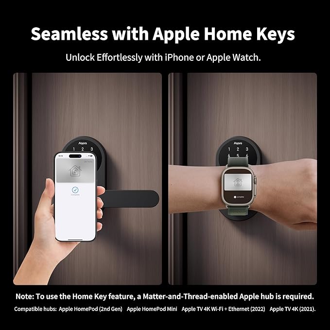 Aqara Smart Lock U300, Fingerprint Keyless Entry Door Lock with Handle, Matter Over Thread with Apple Home Keys, Touchscreen Keypad, Smart Lever Lock Supports Apple Home, Alexa, Google, IFTTT, Black