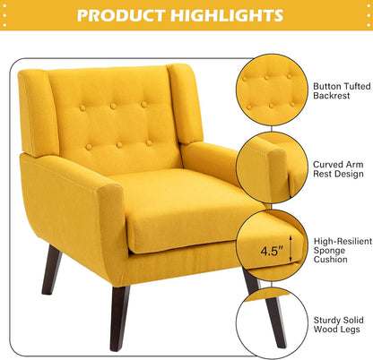 UIXE Accent Chairs Set of 2, Modern Armchair Upholstered Arm Chair in Fabric for Living Room, Comfy Single Sofa Seats Button Tufted Reading Seating, Yellow