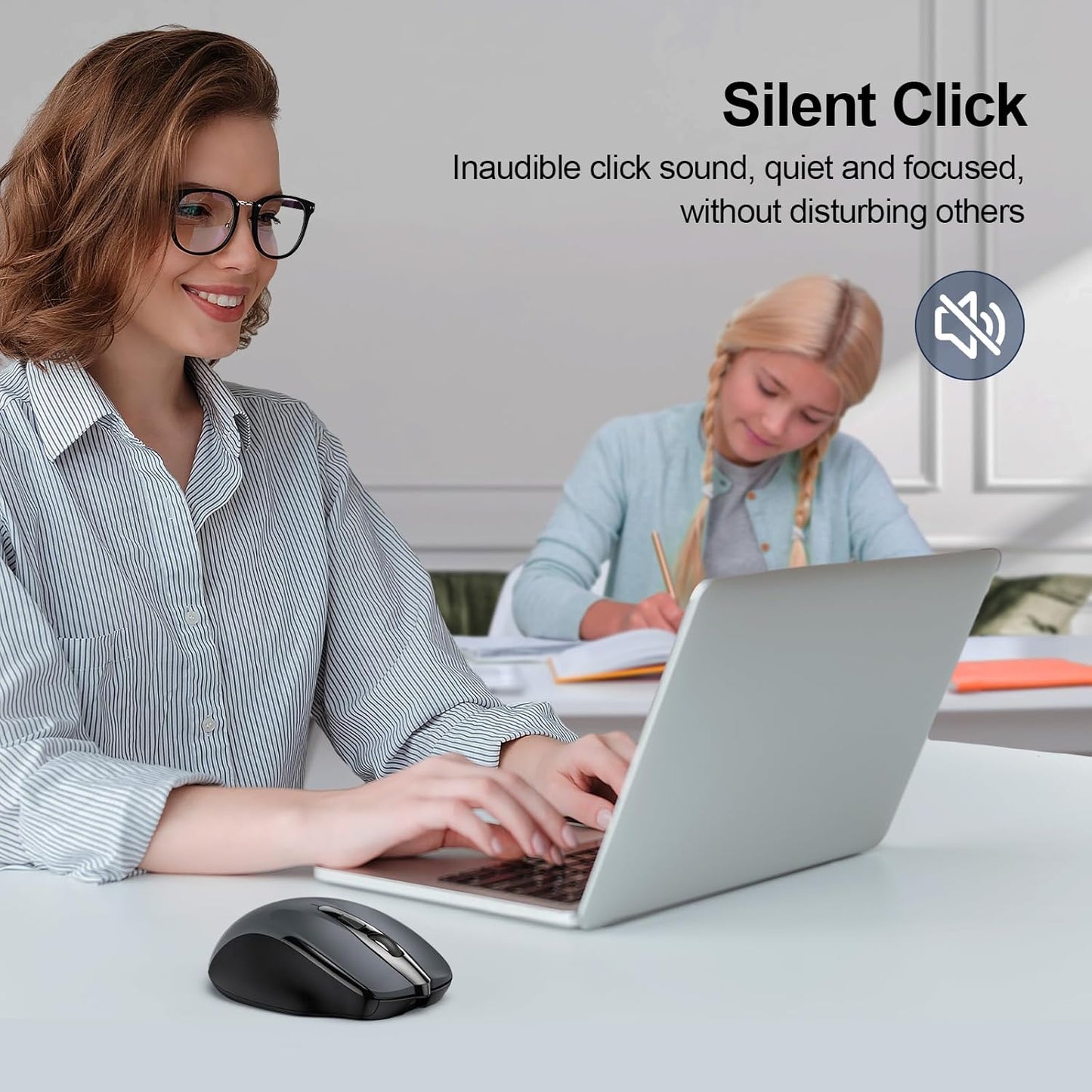 TECKNET Wireless Mouse Rechargeable, 2.4G USB-A Silent Mouse, Quiet Click, 6 Adjustable 4800 DPI, Cordless Computer Mouse, Ergonomic Mouse for Laptop, 6 Buttons Mouse for Chromebook, Ergo Grip