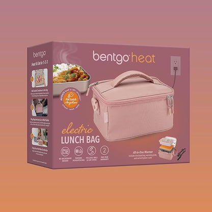 Bentgo Heat - Electric Lunch Bag & Food Warmer for Reheating Meals in Car, at Work & More - Heated Lunch Box Warmer for Adults, Students & Shift Workers, 12V/24V Auto & 120V Wall Cords (Blush)