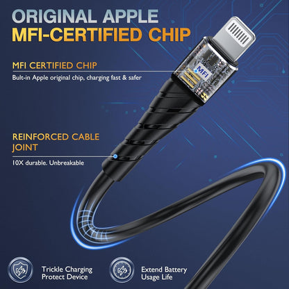 OIITH Apple MFi Certified iPhone Charger Cable 3 Pack 6 Ft, Long Lightning Charging Cord, Fast 2.4A iPhone USB Cord Compatible with iPhone12/11/XS/Max/XR/X/8/8P/7P/6 - Orange