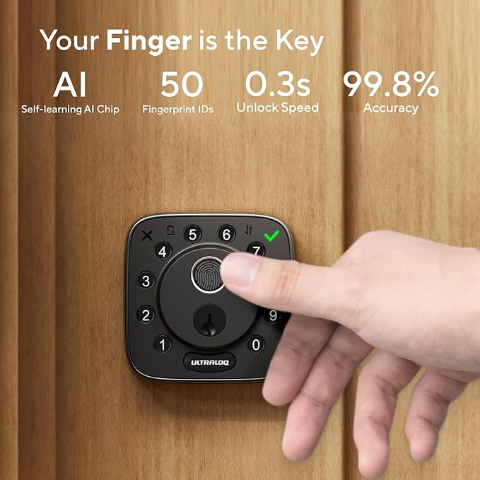 ULTRALOQ Bolt Fingerprint Smart Lock with Door Sensor, Built-in WiFi, Works with Apple Home, Alexa, Google, SmartThings, Keyless Entry Deadbolt with App, Code, Remote Control, Auto-Lock, BHMA Cert.