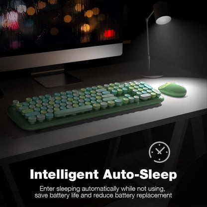 KNOWSQT Wireless Keyboard and Mouse Combo Pale Green - Colorful 104 Key 2.4G Round Keycap Typewriter Keyboards, USB Dongle Plug and Play, for Laptop, Windows, PC, Computer, Desktop
