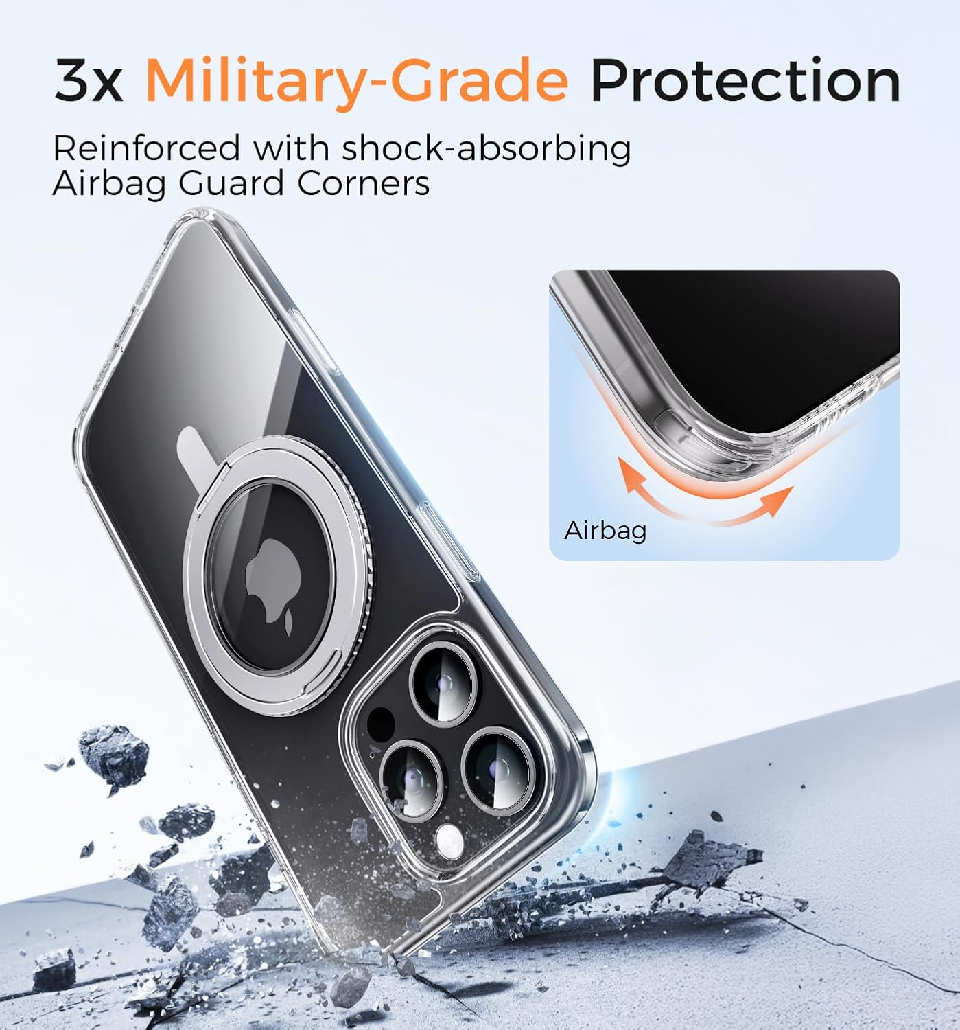 MAGIC JOHN 360° Rotatable Magnetic Invisible Stand for iPhone 16 Pro Max Case [Camera Control Button] [Compatible with MagSafe] 16FT Shockproof for iPhone 16 Pro Max Case 6.9'' with Kickstand, Clear