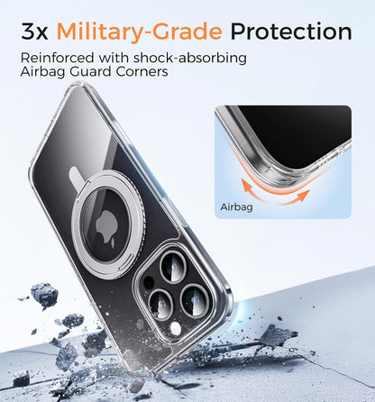 MAGIC JOHN 360° Rotatable Magnetic Invisible Stand for iPhone 16 Pro Max Case [Camera Control Button] [Compatible with MagSafe] 16FT Shockproof for iPhone 16 Pro Max Case 6.9'' with Kickstand, Clear