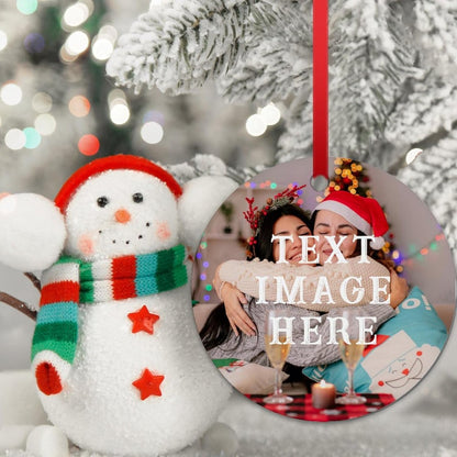 Personalized Christmas Ornaments 2024 Custom Photo Picture Text Ornament for Christmas Tree Hanging Customized Ceramic Home Holiday Decorations Gift for Xmas Kids Couples Family Dogs 2-Side Print 2.9"