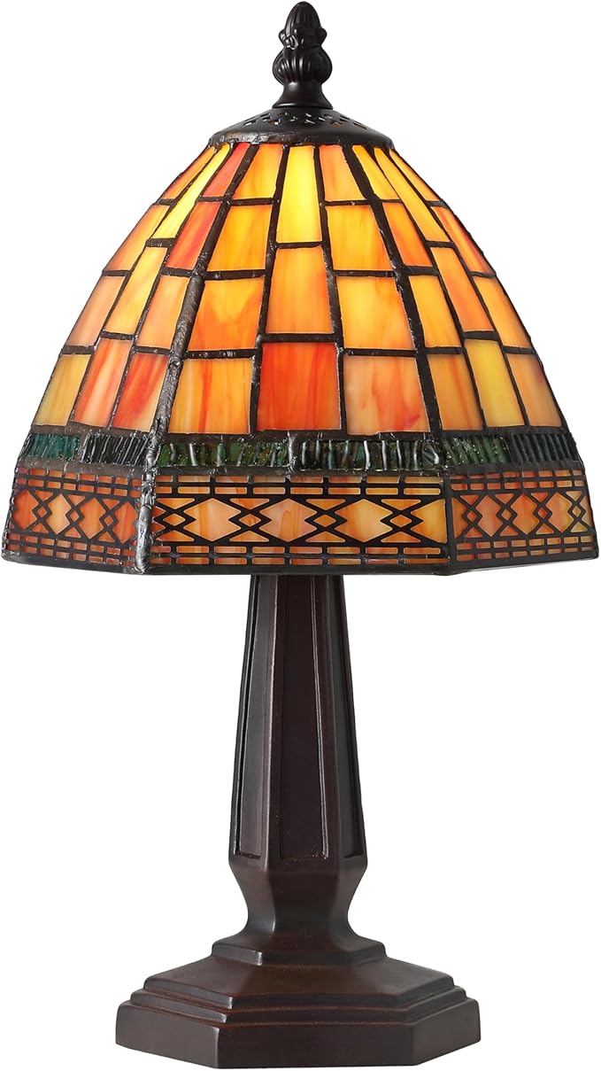 JONATHAN Y 12" Red/Yellow Tiffany-Style Table Lamp for Bedroom Nightstand Decor, Ivory Cream Stained Glass Shade, Small Vintage Handcrafted LED Traditional Bedside Lamp (JYL8016B)