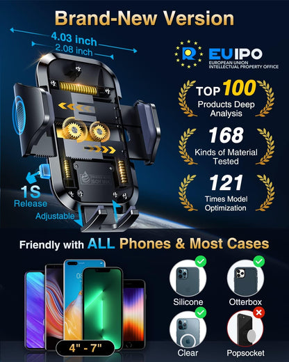 VANMASS Universal Car Phone Holder 2025【Strongest Suction & Military-Grade】Phone Holders for Your Car Windshield Dashboard Vent with【Patent & Safety Certs】Cell Phone Mount for iPhone Samsung Android
