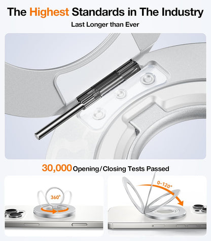 TORRAS 2025 Upgrade [Dual-Ring] Fit for MagSafe Phone Grip Ring Holder [Dual-Ring] Compatible with MagSafe Kickstand Magnetic for iPhone 16/15/14/13/12/11 Samsung, Google Accessories, Silver White
