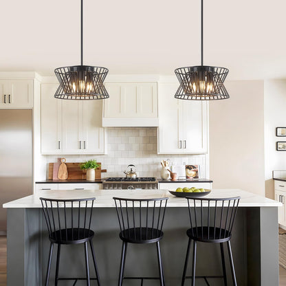 3-Lights Black Pendant Light Vintage Geometric Chandelier Light Fixture Adjustable Metal Lighting Fixtures for Kitchen Room Dining Room Foyer