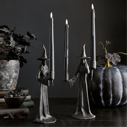Halloween Witch Candle Holder,Handmade Black Witchs Statue, for Placement in The Table, Witch Halloween Decorations, Window Display
