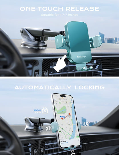 CHGeek Wireless Car Charger, 15W Fast Charging Auto Clamping Car Charger Phone Mount Phone Holder fit for iPhone 16 15 14 13 12 Pro Max 11 XR XS, Samsung Galaxy S25 Ultra S24 S23 S22, Dark Teal