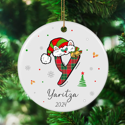 Personalized Christmas Ornaments with Initial Name, Ceramic Custom Monogram Initial A-Z Christmas Ornament 2025 for Kids Family Friends, Customized Letter Name Ornaments for Christmas Tree Decorations