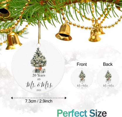 20th Anniversary Ornament Gifts for Couple, 20th Wedding Anniversary for 20 Year as Mr and Mrs Gifts, Ceramic Keepsake 20 Year Anniversary Christmas Ornaments with Ribbon and Box