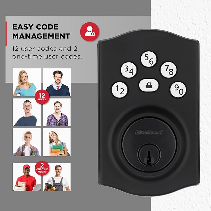 Kwikset Powerbolt 240 5-Button Keypad Matte Black Traditional Electronic Deadbolt Door Lock, Featuring Convenient Keyless Entry, Customizable User Codes and Auto-Locking