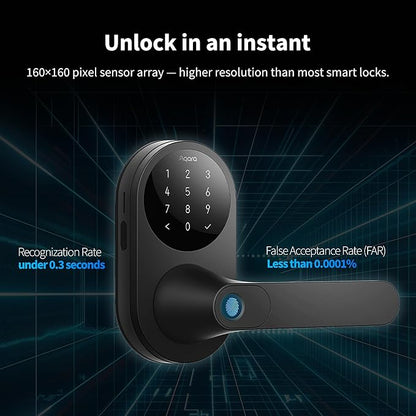 Aqara Smart Lock U300, Fingerprint Keyless Entry Door Lock with Handle, Matter Over Thread with Apple Home Keys, Touchscreen Keypad, Smart Lever Lock Supports Apple Home, Alexa, Google, IFTTT, Black