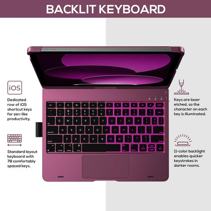 typecase Touch iPad 10th Generation Case with Keyboard (10.9", 2022), Multi-Touch Trackpad, 10 Color Backlight, 360° Rotatable, Thin & Light for Apple iPad 10th Gen 10.9 (Raspberry)