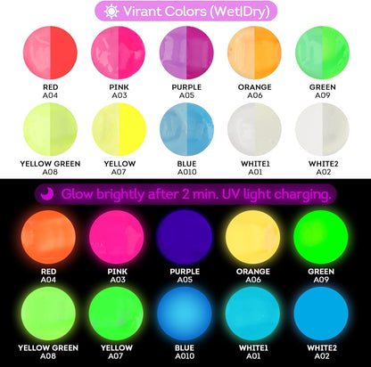 ABEIER Glow in the Dark Acrylic Paint - 10 Bright Colors (60ml/2oz) Long Lasting Glow Fluorescent Paint for DIY Projects, Halloween, Easter, Christmas Decorations