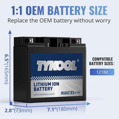 TYKOOL 12180-G LiFePO4 Powersports Battery, 360CCA,8Ah,Built in BMS,Compatible with generator battery