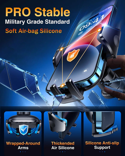 VANMASS Car Phone Holder Mount 2025 Upgraded [Patent Steel-Hook] Car Vent Phone Mount Clip Military-Grade Shockproof Cell Phone Car Mount Handsfree Truck Stand Vent Cradle for iPhone 16 Android,Black