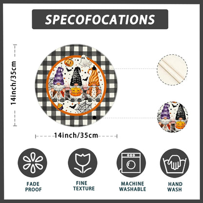 XCHI Spooky Boo Plaid Gnome Halloween Round Placemats Set of 4 Table Mats for Party Home Kitchen Dining Table Decorations 14x14 Inch