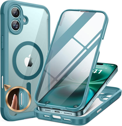 Miracase Magnetic for iPhone 16 Plus Case Full-Body Phone with Built-in Glass Screen Protector, [Compatible with MagSafe] Military Drop Proof 16 Plus Cover Bumper 6.7 inch, Green