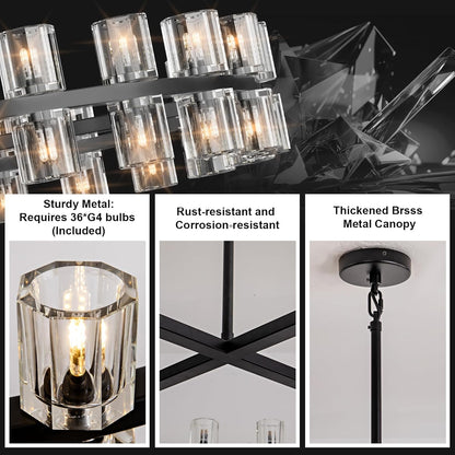 Modern Black Crystal Chandelier,36" K9 Crystal Chandeliers for Dining Room Over Table,Wagon Wheel Chandeliers for Dining Room,Living Room,Foyer,Includes 36XG4 Bulbs
