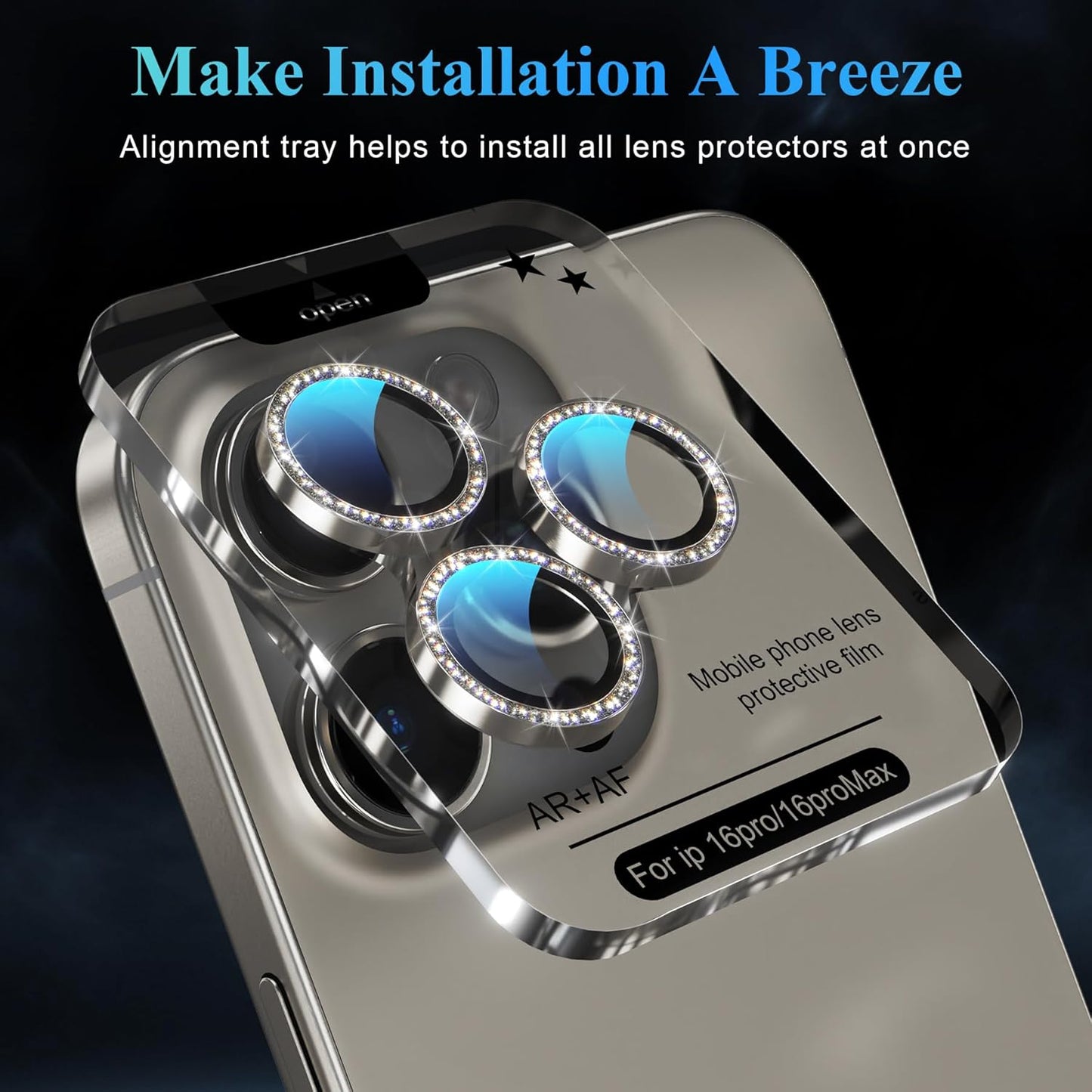 YWXTW Designed for iPhone 16 Pro/iPhone 16 Pro Max Camera Lens Protector Bling, [New Glitter Design] Individual Metal Tempered Glass Camera Cover Accessories Case Friendly (Natural Titanium)