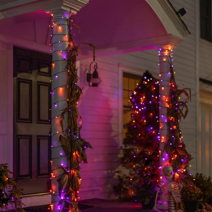 Dazzle Bright Halloween String Lights, 66FT 200 LED Connectable Black Wire 8 Modes String Lights, Waterproof Christmas Decorations for Indoor Outdoor Patio Party Holiday, Purple & Orange