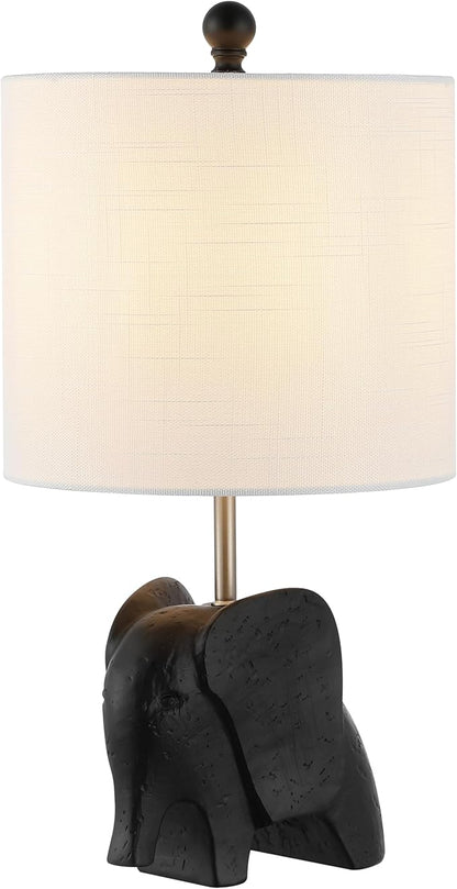 JONATHAN Y 17.5" Black Elephant Kids Table Lamp, Whimsical Resin Bedside Lamp with White Linen Drum Shade for Bedroom Playroom Nursery, LED Bulb Included, UL Listed JYL1143A