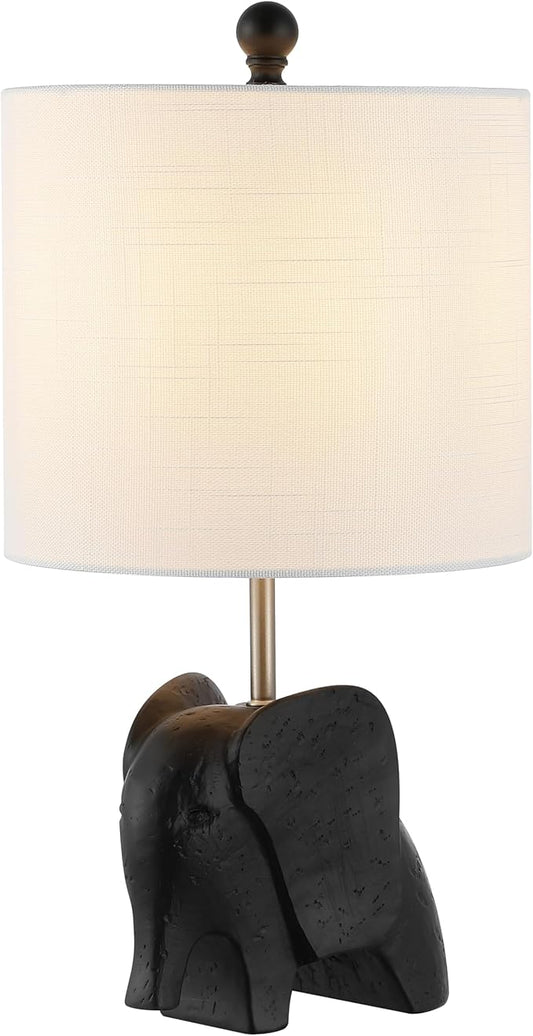 JONATHAN Y 17.5" Black Elephant Kids Table Lamp, Whimsical Resin Bedside Lamp with White Linen Drum Shade for Bedroom Playroom Nursery, LED Bulb Included, UL Listed JYL1143A