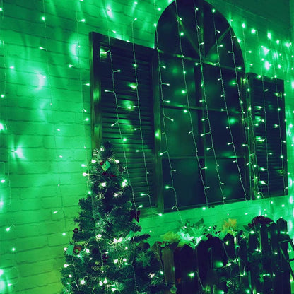 HEYFUNi Fiee Curtain Lights,304L 9.8ftX9.8ft 30V 8Modes Safety Window Lights with Memory for Home Wedding Christmas Party Patio Lawn Garden Bedroom Outdoor Indoor Wall Decorations (304LED, Green)