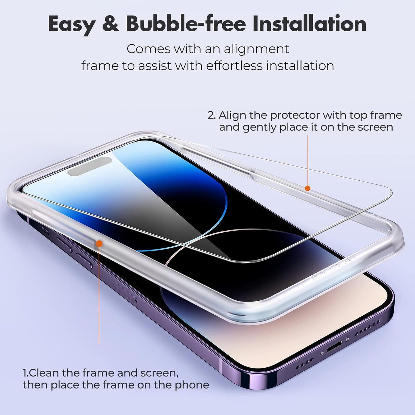 UNBREAKcable 3-Pack Screen Protector for iPhone 14 Pro, Double Shatterproof Tempered Glass [Easy Installation Frame] [9H Hardness] [99.99% HD Clear] [Case Friendly] for iPhone 14 Pro 6.1 inch