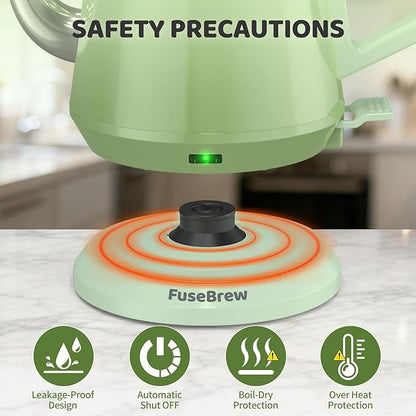 Gooseneck Electric Kettle(0.8L),1200 Watts Fast Boiling,Stainless Steel BPA Free,Automatic Shut Off,Pour Over Kettle for Small Kitchen,RV,Trip,Coffee & Tea- Green