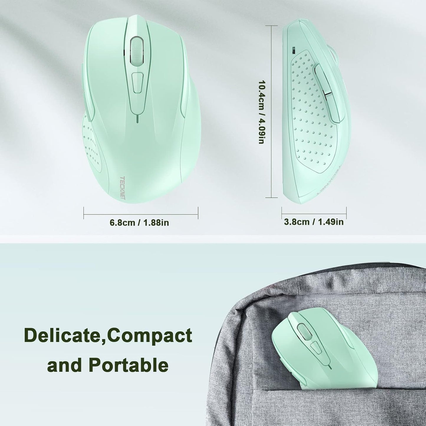 TECKNET Wireless Mouse, 2.4G Ergonomic Optical Mouse, Computer Mouse for Laptop, PC, Computer, Chromebook, Notebook, 6 Buttons, 24 Months Battery Life, 4000 DPI, 6 Adjustment Levels