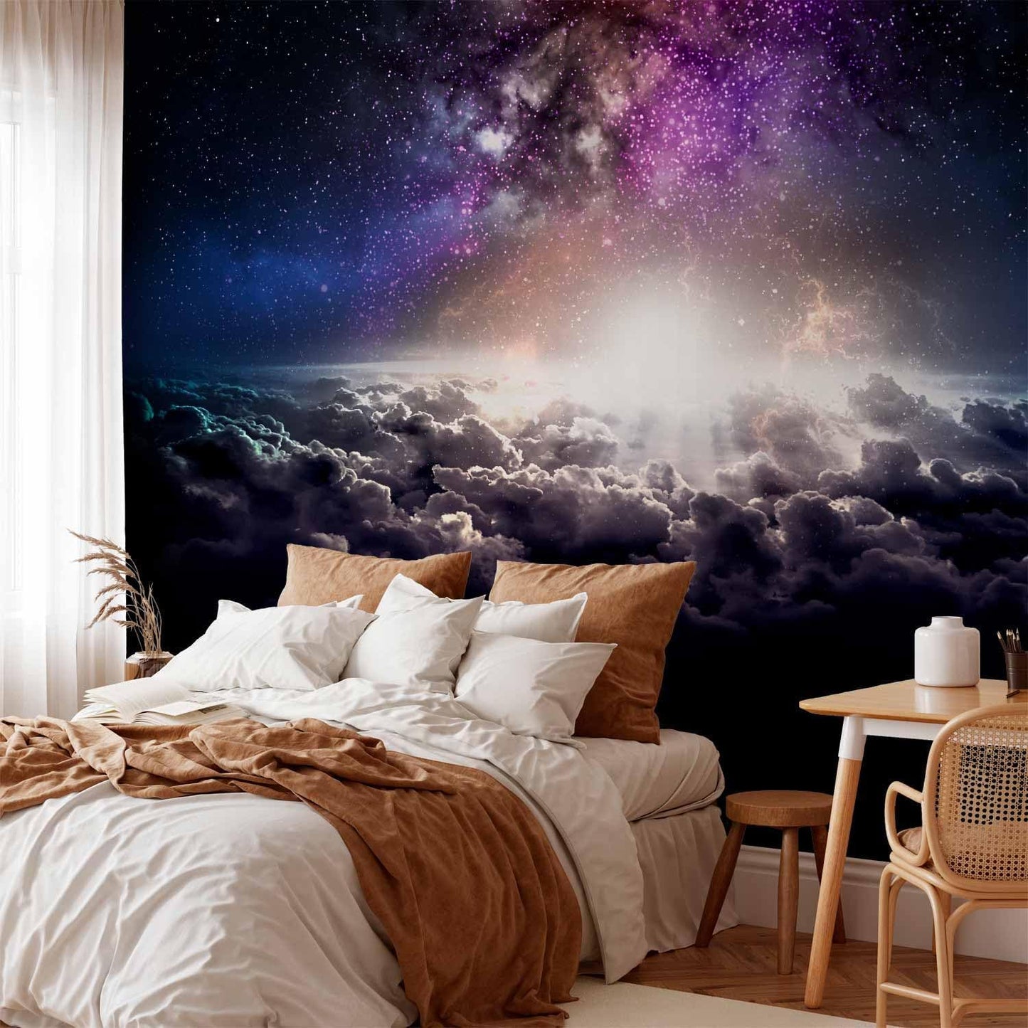 artgeist Wall Mural Galaxy 154x110 in - Peel and Stick Self-Adhesive Wallpaper Removable Large Sticker Foil Wall Decor Print Design Mural Cosmos Sky Star Cloud Purple i-A-10009-a-a