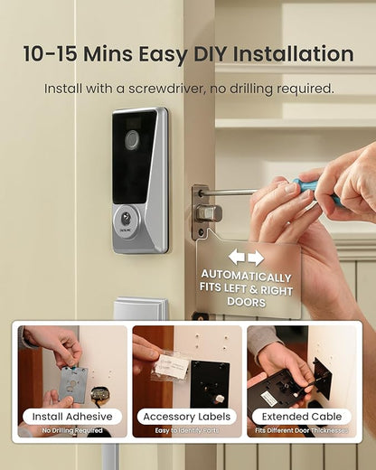 DESLOC WiFi Smart Lock D110 Plus, Built-in Wi-Fi No Hub Needed, Fingerprint Keyless Entry Front Door Lock, Touchscreen Keypad Deadbolt, Remote Control, Auto Lock, Anti-Peep PIN, BHMA, Alexa Compatible