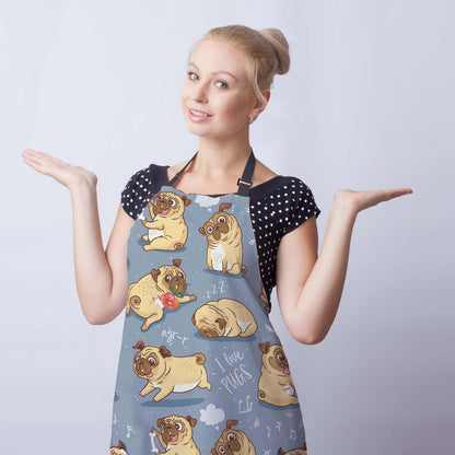 Paint Apron for Men Pug Puppies Dog Cartoon Bull Terrier Funny Aprons for Women for Kitchen Cooking Restaurant BBQ Painting Crafting Gardening 27” (W) x 31” (H), Waterproof Aprons