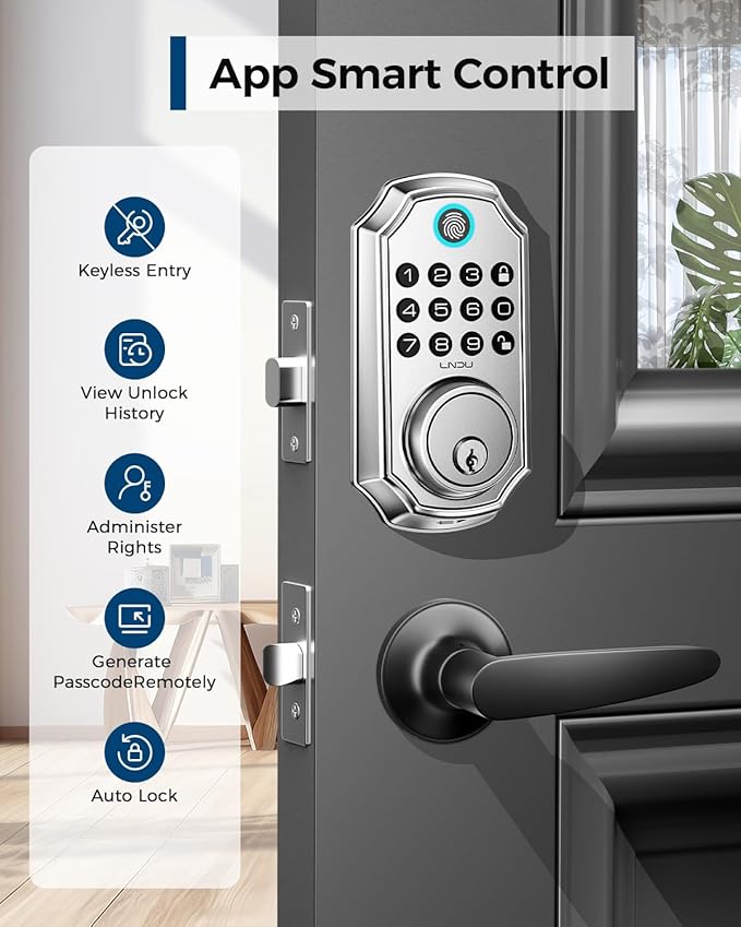 Keyless Entry Door Lock, Smart Deadbolt Lock with Handleset D180 & D280 (Fingerprint & Leveler)