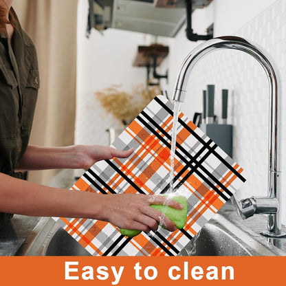 Fall Placemats Set of 6 Fall Orange Black Buffalo Plaid Plastic Table Mats Autumn Thanksgiving Place Mats Halloween Seasonal Table Decoration for Indoor Outdoor Party Kitchen Dining