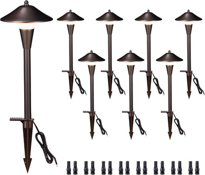 Outdoor Pathway Lights Wired 12V, 2700K/3000K/3500K/4000K/5000K Selectable Landscape Path Light LED, Waterproof Walkway Fixture Mushroom, ORB Aluminum for All Weather Garden Yard (8 Pack)