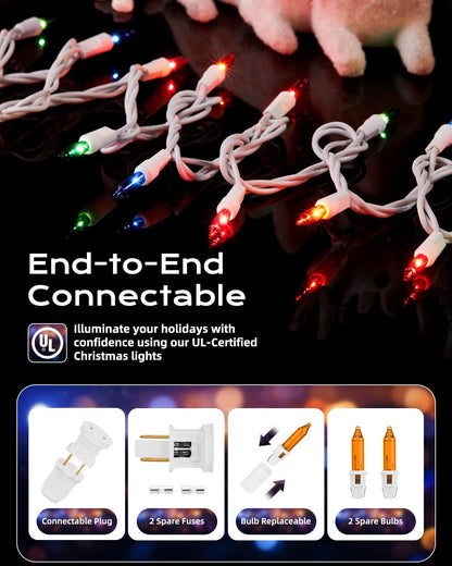 Brightown Multicolor Christmas Mini String Lights, 100-Count 26.5ft Incandescent Bulb Fairy Lights for Indoor Holiday Decor, Christmas Tree Garland Wedding Party Multi-Use Xmas Decoration, White Wire