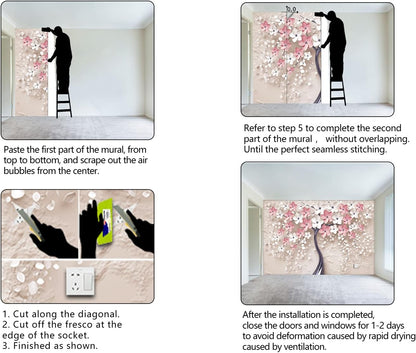 3D Relief Abstraction Pink Flowers Tree Mural Bedroom Floral Wallpaper Room Decor Living Room tv Background Large Wall Mural - 91"x65" (Not Peel and Stick)