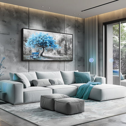 ZUITINGHUA Black Framed Canvas Wall Art For Living Room Wall Decor For Bedroom Office Wall Decoration Blue Tree Landscape Painting Black And White Picture Artwork Room Aesthetic Home Decor 20x40 In